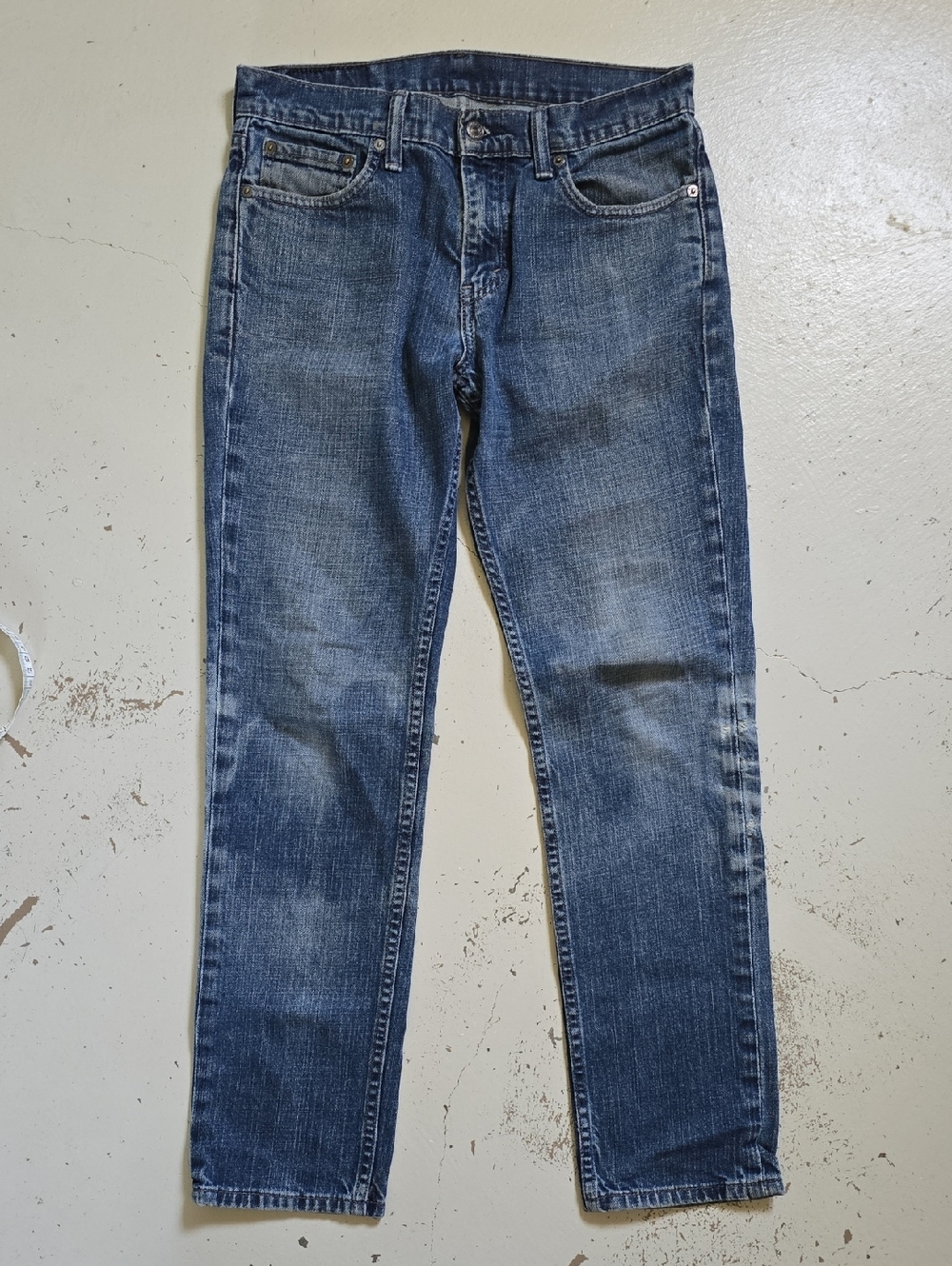 Men's 511 Distressed Levi's Blue Dark Wash Whiskering Pant Leg Size 30 X 30